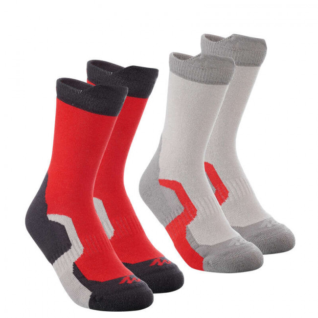 2 пары походных высоких носков для детей красных Crossocks QUECHUA