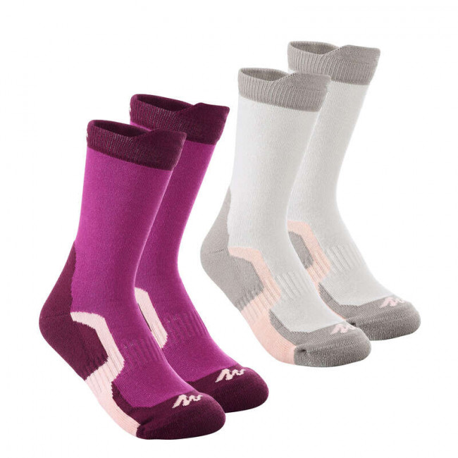 2 пары походных высоких носков для детей фиолетовых Crossocks QUECHUA