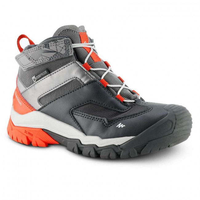 Ботинки водонепроницаемые походные для детей размер 28–34 серые CROSSROCK MID QUECHUA