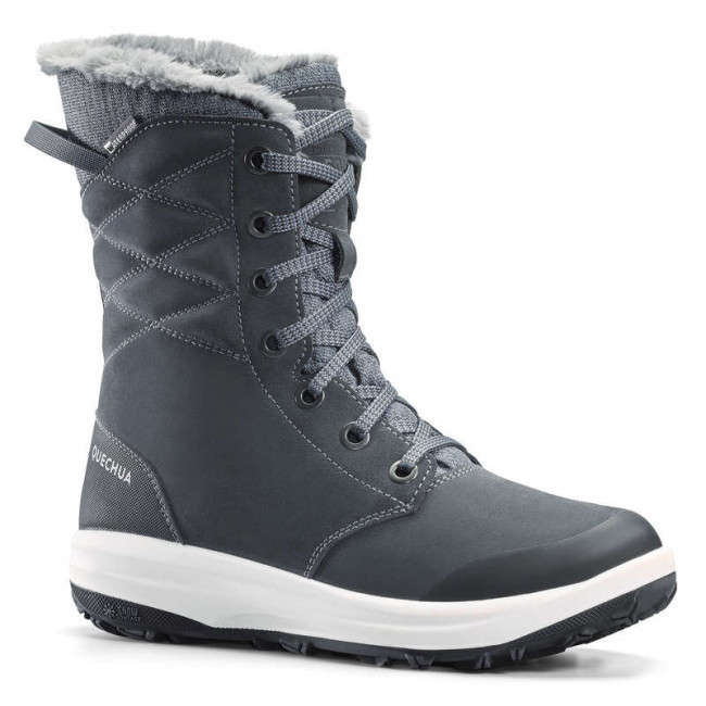 Ботинки кожаные теплые водонепроницаемые походные женские SH500 U-WARM QUECHUA